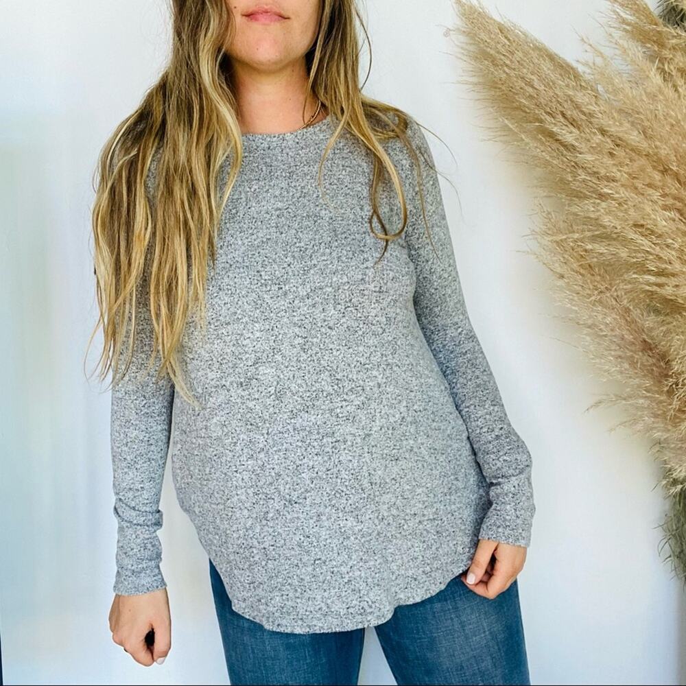 F21 FOREVER 21 Light Gray Grey White Woven Long Sleeve Sweater Knit Top Shirt M